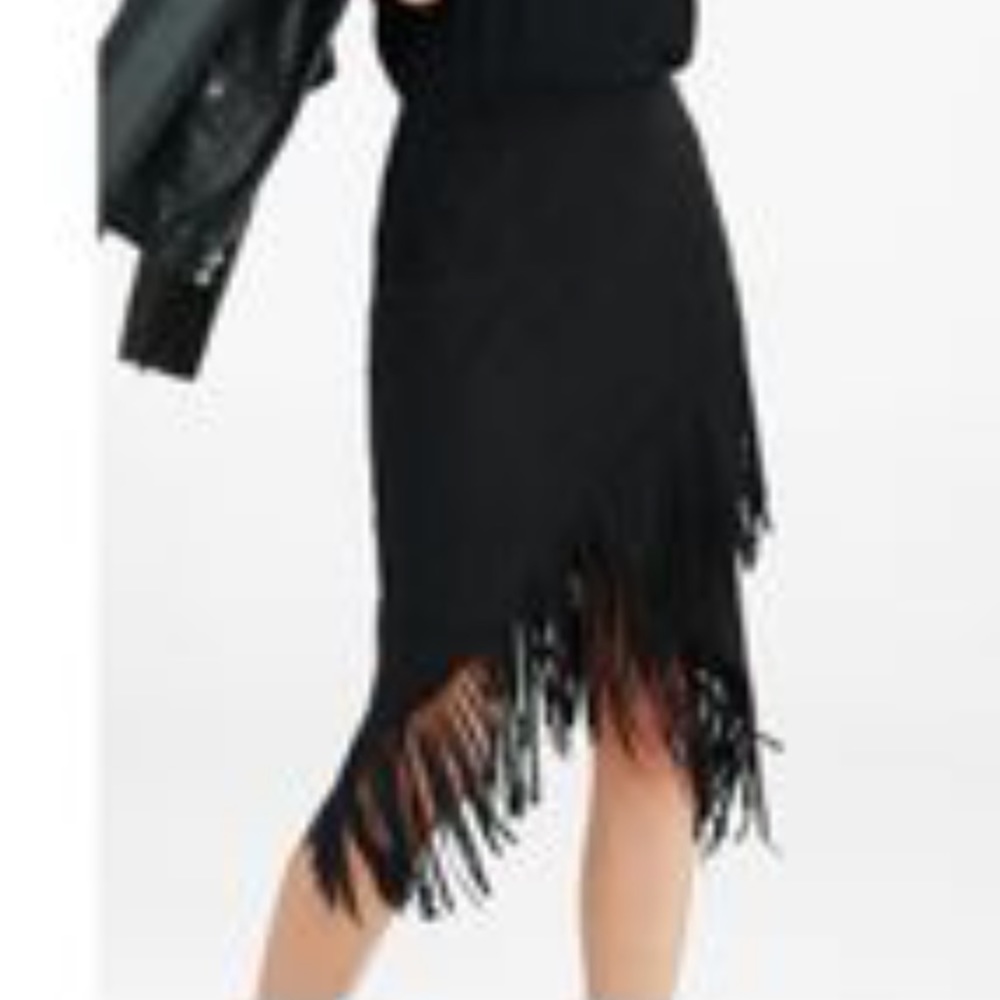 Express Black Asymmetrical Fringe Skirt